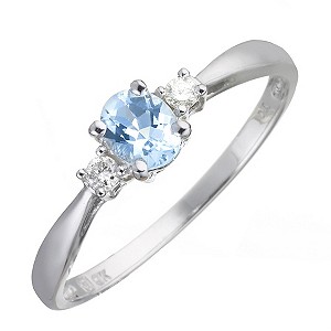 9ct White Gold Aquamarine and Diamond Ring