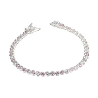 Silver With Pink And White Cubic Zirconia Tennis Bracelet