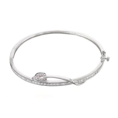 Silver Pink And White Cubic Zirconia Leaf Bangle - Product number 5745470