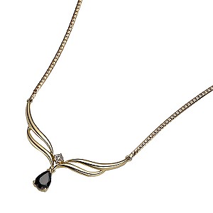 9ct gold Sapphire and Diamond Accent 17`nd#39; Wishbone Necklace