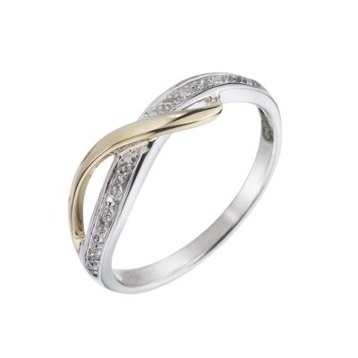 9ct Two Colour Gold Diamond Twist Ring