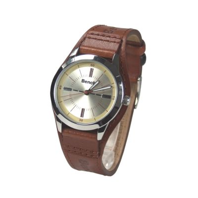 Ladies`Light Brown Leather Cuff Watch