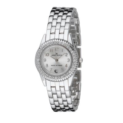 Anne Klein Ladies' Silver Dial Stone-Set Bracelet Watch