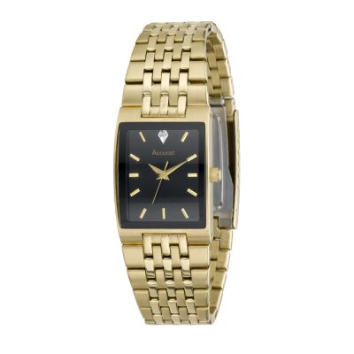 Accurist Men` Gold-Plated Diamond-Set Watch