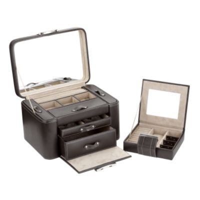 Large chocolate leather jewellery box