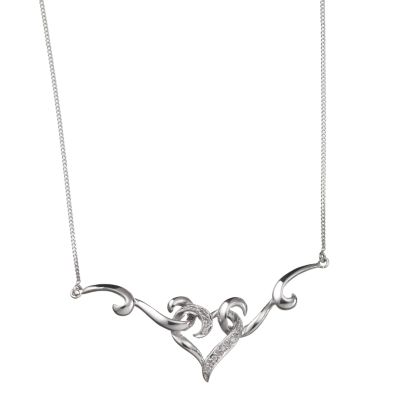 9ct White Gold Cubic Zirconia Wishbone Heart Necklace
