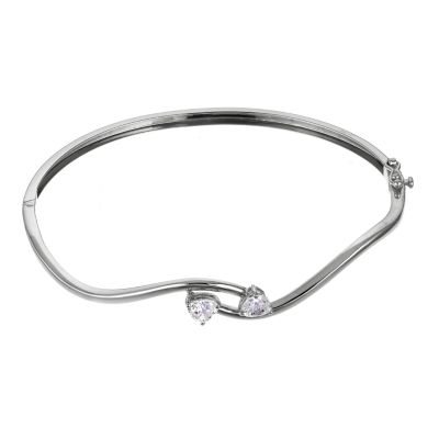 9ct White Gold Cubic Zirconia Heart Bangle