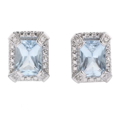 9ct white gold blue topaz and diamond stud earrings - Product number 5770122
