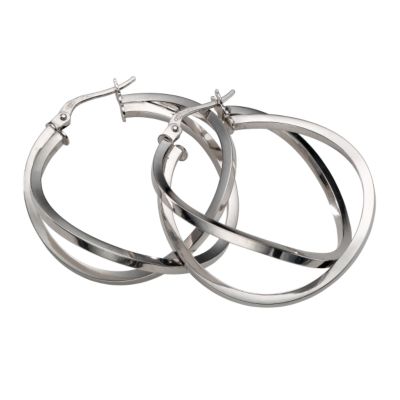 9ct white gold double hoop creole earrings - Product number 5771331