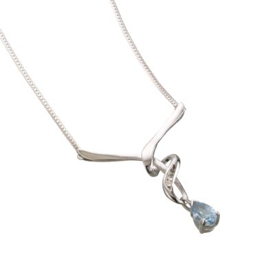 9ct white gold blue topaz and diamond swirl necklace