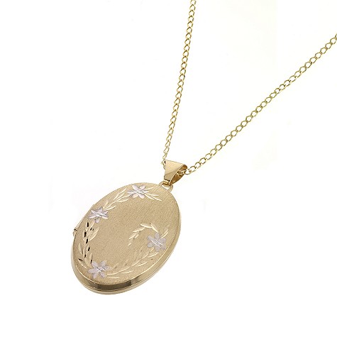 9ct gold satin oval locket 32mm necklace