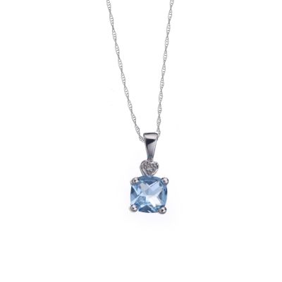 9ct white gold blue topaz and diamond pendant