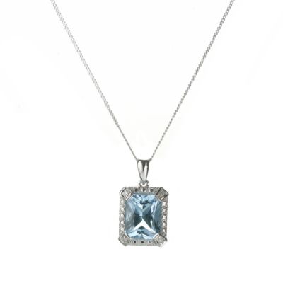 9ct white gold vintage blue topaz and diamond pendant - Product number 5773342