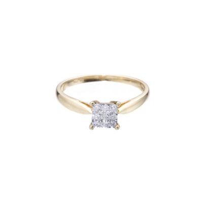 18ct two-colour gold diamond square cluster ring