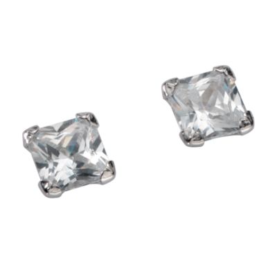 9ct white gold square cubic zirconia 6mm stud earrings - Product number 5776481