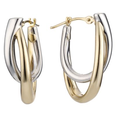 Oval double white and yellow gold hoop creole earringss - Product number 5777771