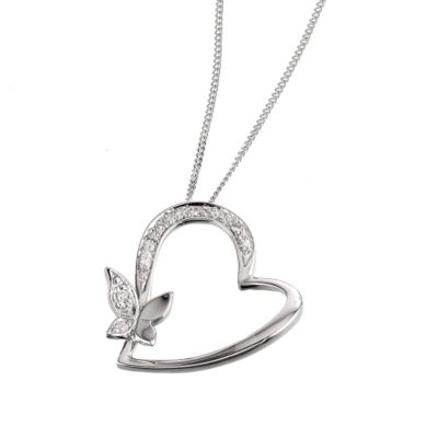 9ct white gold heart and butterfly necklace - Product number 5778301
