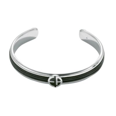 Emporio Armani men's sterling silver and leather bangle - Product number 5779219