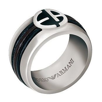 Emporio Armani men's sterling silver leather ring