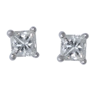 18ct white gold quarter carat princess cut Leo Diamond solitaire earrings - Product number 5788609