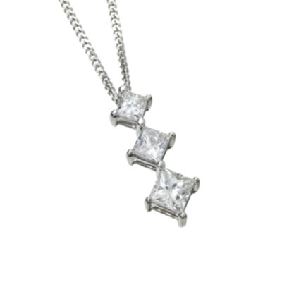 18ct white gold half carat princess cut Leo Diamond three stone pendant
