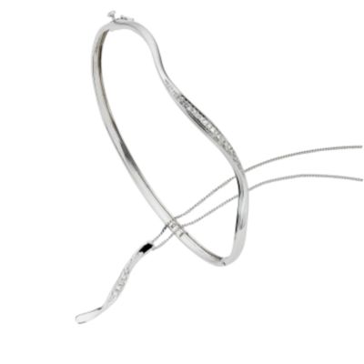 9ct white gold diamond bangle and pendant set