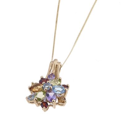 9ct Yellow Gold Multi Coloured Semi Precious Stone Pendant