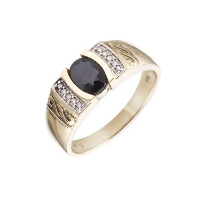 9ct Gold Oval Sapphire and Diamond Ring - Product number 5798183