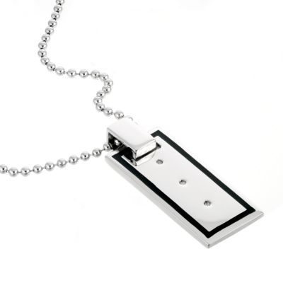 Men` Silver Black Line Dog Tag