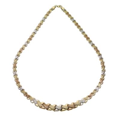 H Samuel 9ct Three Colour Gold Kiss Necklace