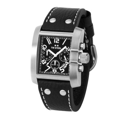 TW Steel Goliath men's 42mm chronograph leather strap watch