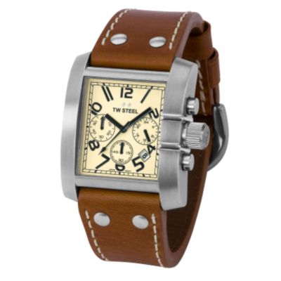 TW Steel Goliath men's 42mm chronograph leather strap watch