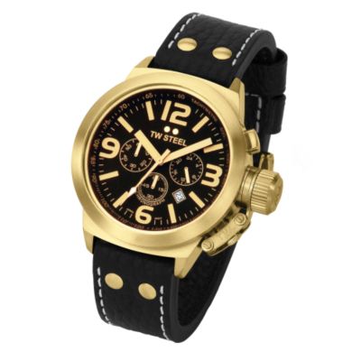 TW Steel Canteen Style men's 50mm gold-plated chronograph leather strap watch - Product number 5818710