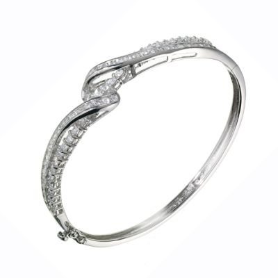 Sterling silver cubic zirconia swirl bangle