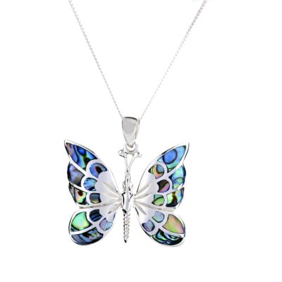 Silver Abalone Butterfly Pendant