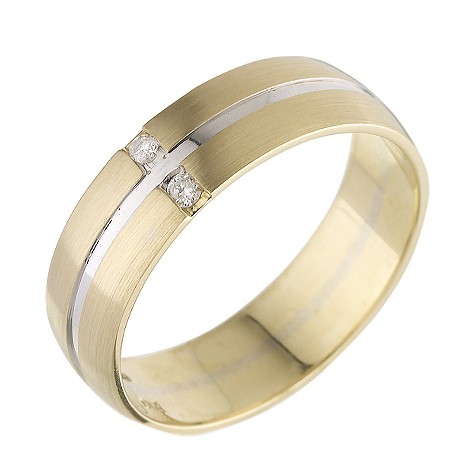 Mens 18ct two colour gold diamond court ring