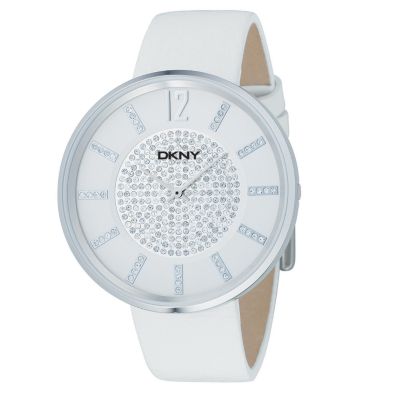 DKNY ladies' Swarovski crystal white leather strap watch - Product number 5894468