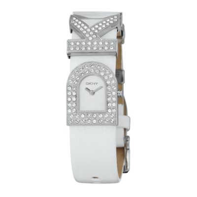 DKNY ladies' Swarovski crystal logo white leather strap watch - Product number 5894891