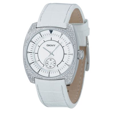 DKNY exclusive ladies' Swarvoski crystal white leather strap watch - Product number 5894948