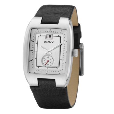 DKNY men's stainless steel black leather strap watch - Product number 5894964