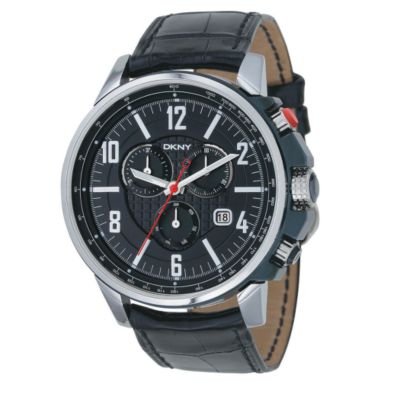 DKNY men's stainless steel black leather strap chronograph watch - Product number 5894999