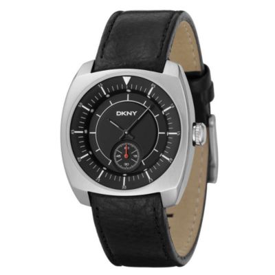 DKNY men's stainless steel black leather strap watch - Product number 5895022