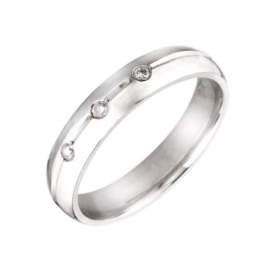 Unisex Palladium 4mm Diamond Wedding Ring