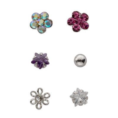 H Samuel 6 Sterling Silver Crystal Nose Stud Box Set