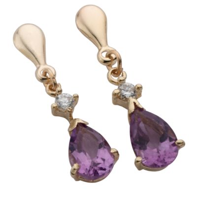 9ct Yellow Gold Amethyst Cubic Zirconia 23mm Drop Earrings - Product number 5908019