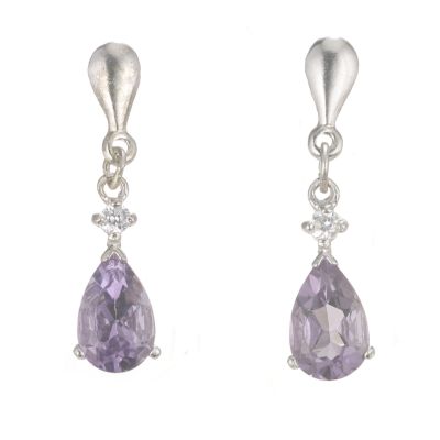 9ct White Gold Amethyst Drop Earrings