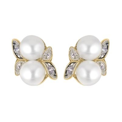 9ct Gold Diamond And Freshwater Cultured Pearl Stud Earrings9ct Gold Diamond And Freshwater Cultured