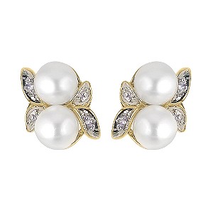 9ct Gold Diamond And Freshwater Cultured Pearl Stud Earrings9ct Gold Diamond And Freshwater Cultured