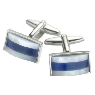 White and Blue Stripe Cufflinks