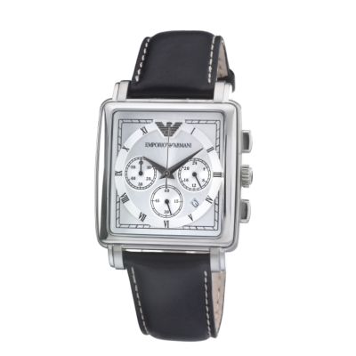 Emporio Armani men's black leather strap watch